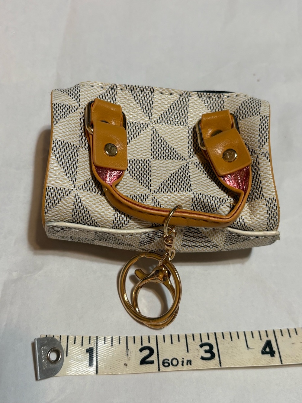 Mini Geometric Tote bag charm / Keychain in Cream and Tan